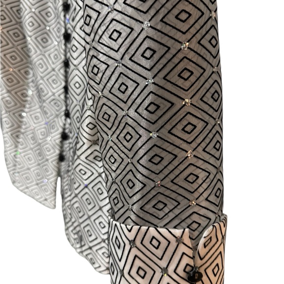 JR Nites by Carol Lin Black & White Geometric Blazer Jacket Size 14 - Picture 4 of 7